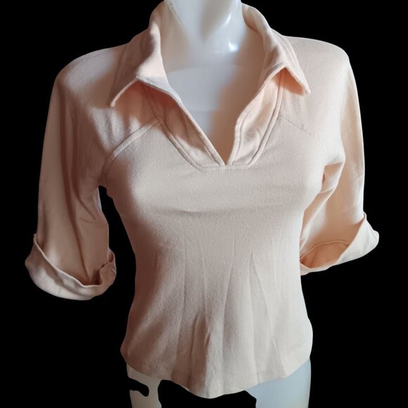 Vintage Women's Small Disco Polo Top Single Stitch Rolled Cuffs 1970's Boho - Picture 2 of 6